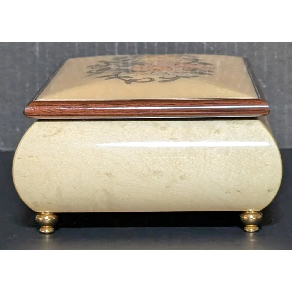Vtg 1970s Italian Floral Marquetry Jewelry Music Box Works 